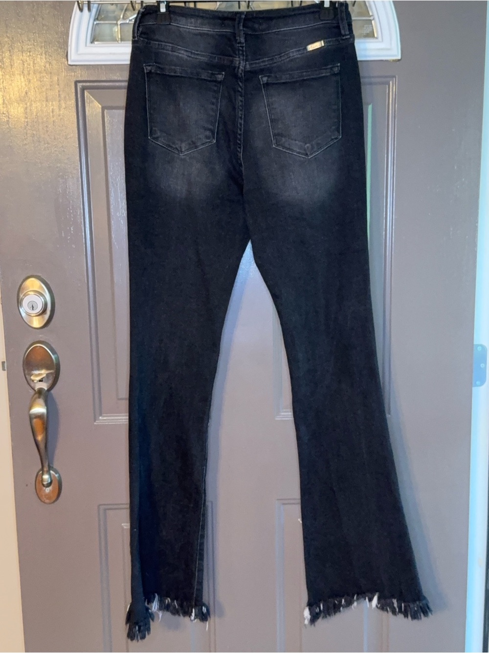 KanCan Black High-Rise Flare Jeans with Frayed Hem